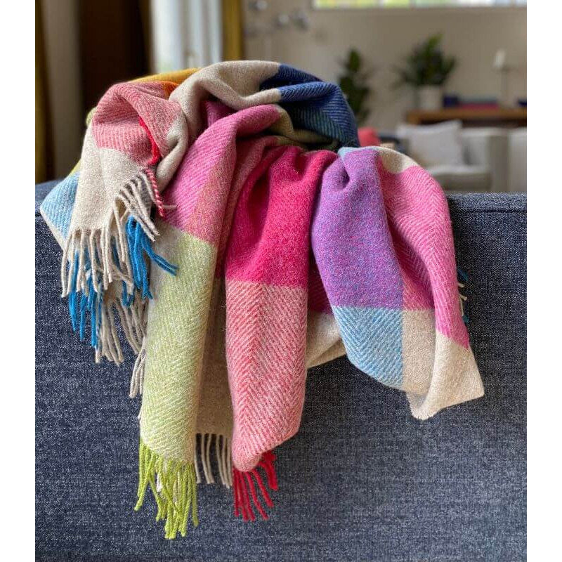 Plaid en laine – Carreaux multicolore chaleureux et doux