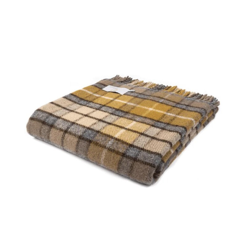 Plaid en laine écossaise – Tartan jaune et gris, tissage britannique