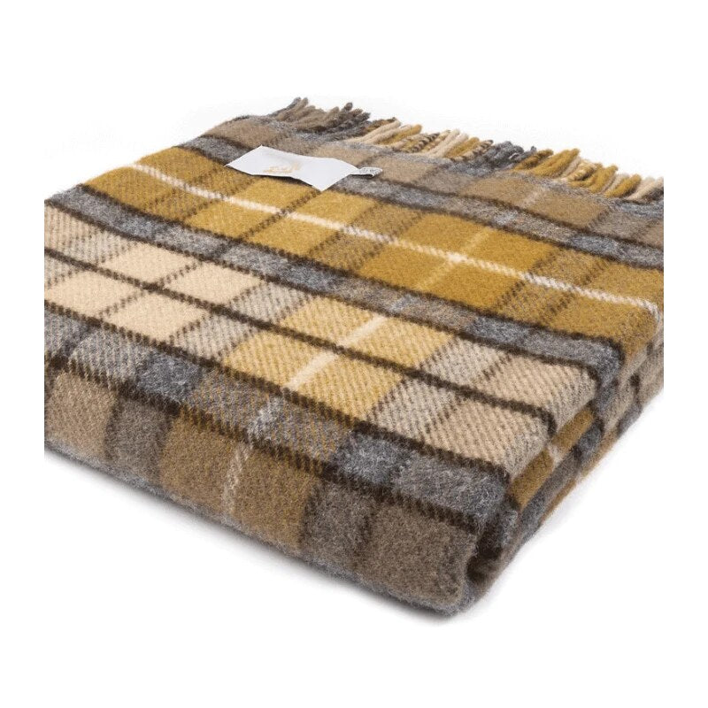 Plaid en laine écossaise – Tartan jaune et gris, tissage britannique