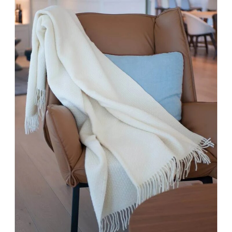 Plaid en laine pure – couverture blanche cassée grand format
