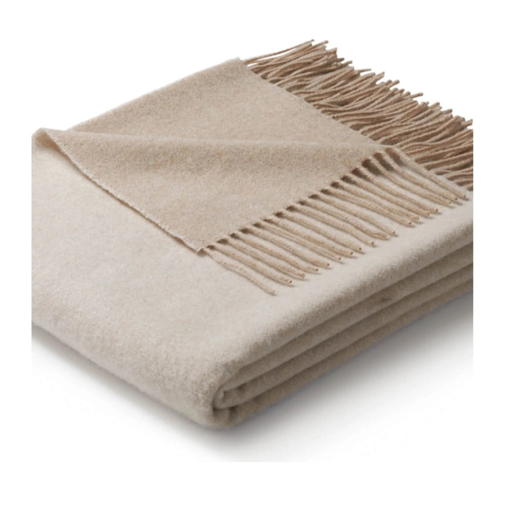 Plaid en laine pure – reversible beige et crème légère