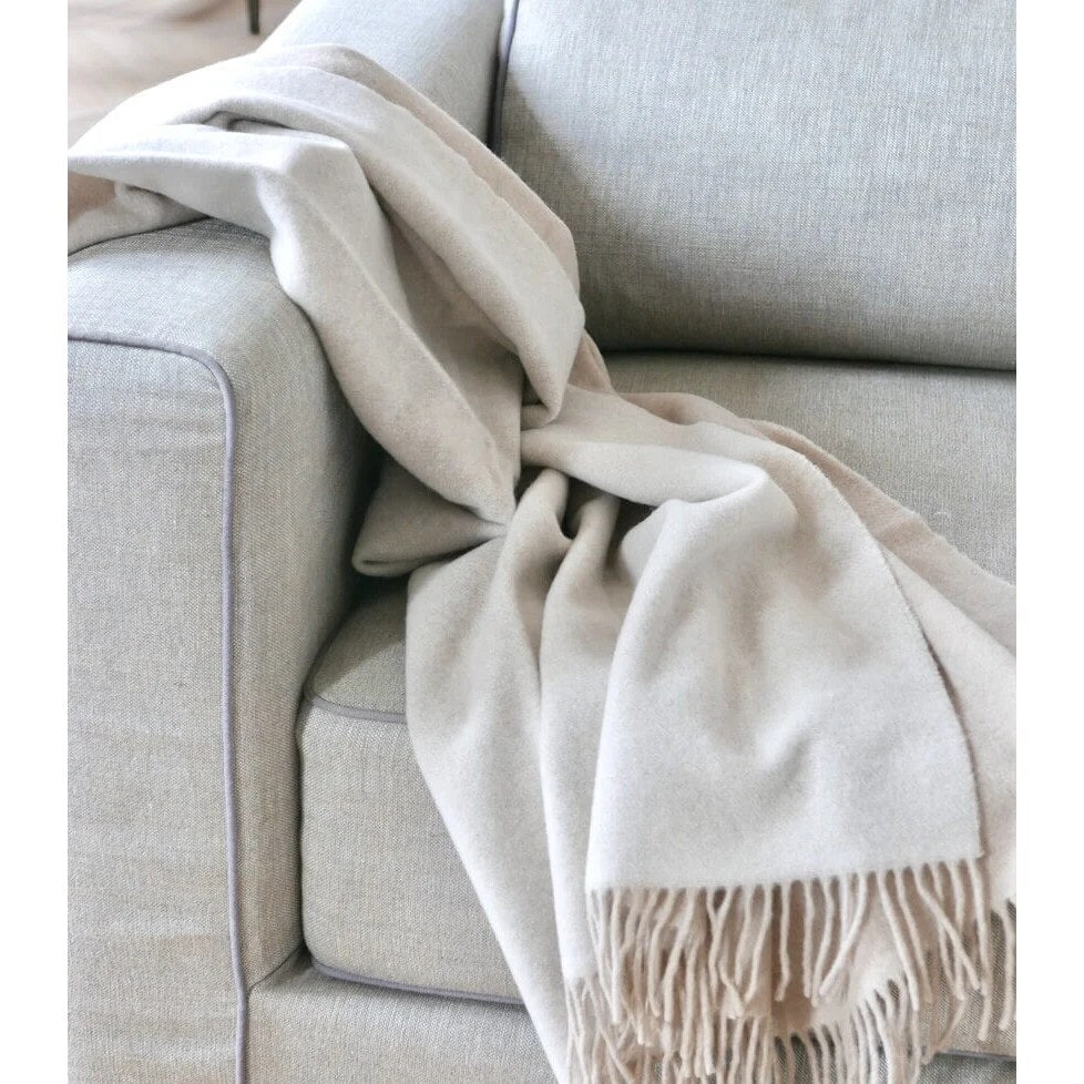 Plaid en laine pure – reversible beige et crème légère