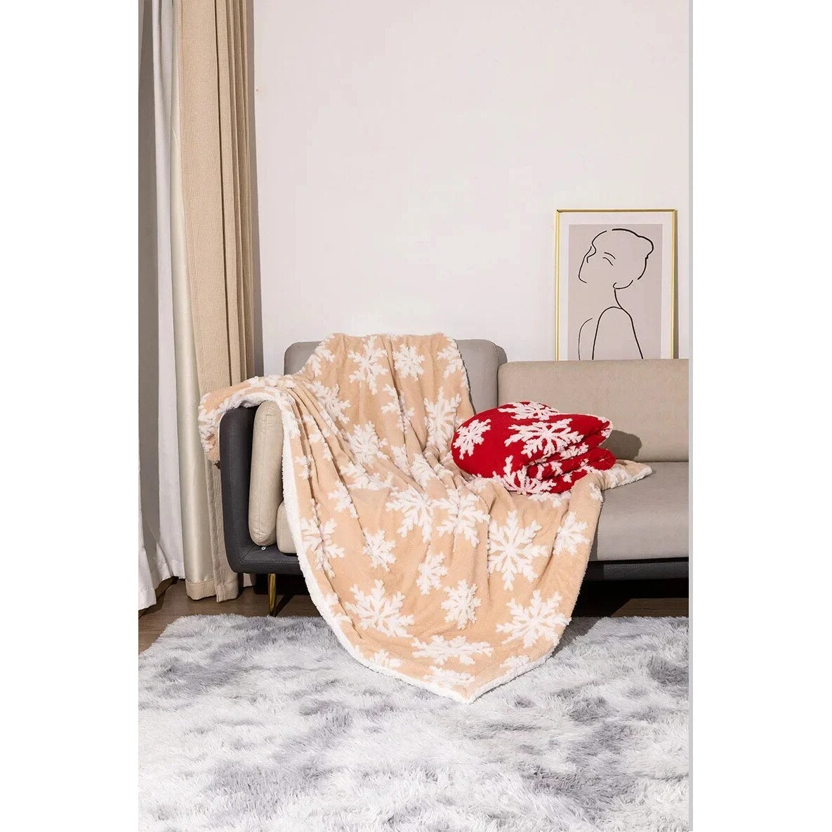 Plaid – flocons de neige, polaire et laine d'agneau douce