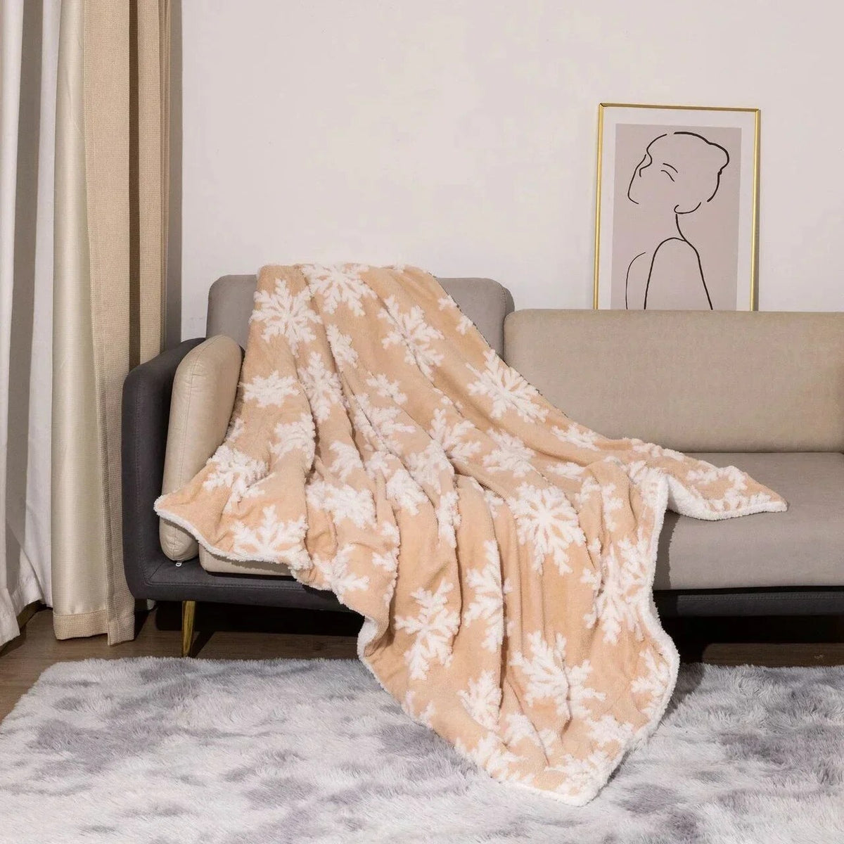 Plaid – flocons de neige, polaire et laine d'agneau douce