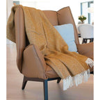 Plaid laine anglaise – jaune moutarde, avec franges classiques