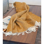 Plaid laine anglaise – jaune moutarde, avec franges classiques