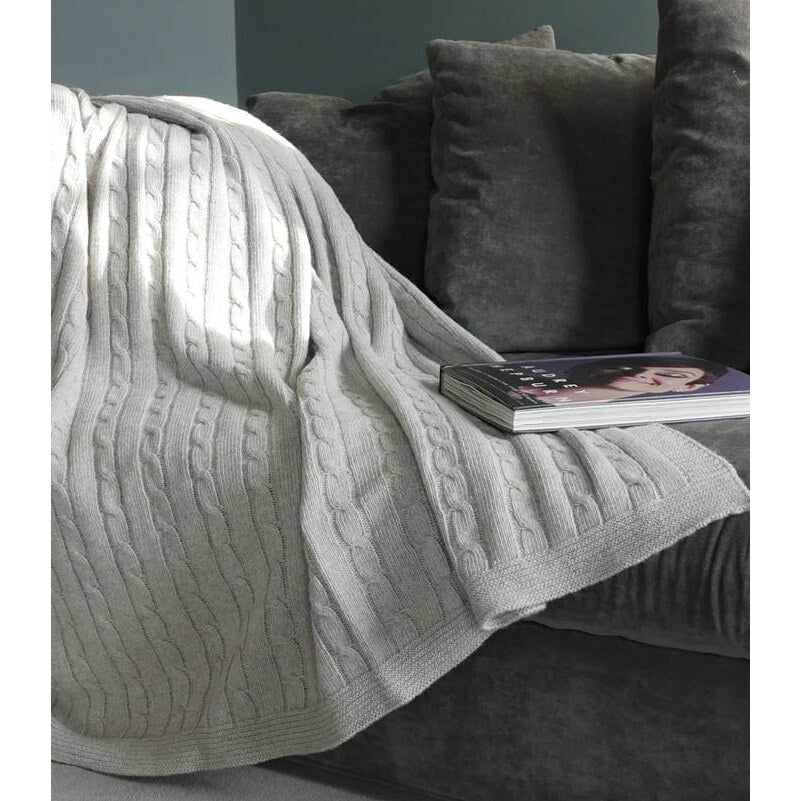 Plaid laine Hamptons torsadée – gris clair et douillet