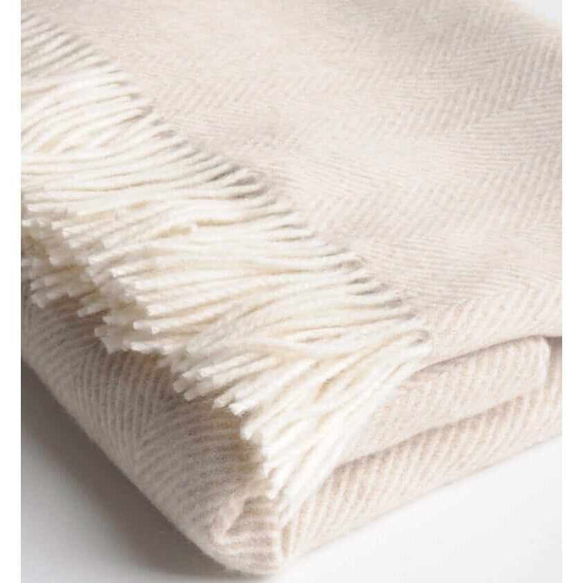 Plaid laine mérinos – Couverture chevrons beige confortable