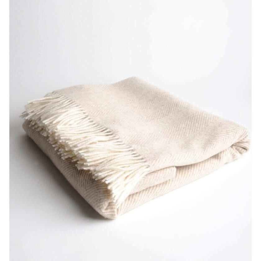 Plaid laine mérinos – Couverture chevrons beige confortable