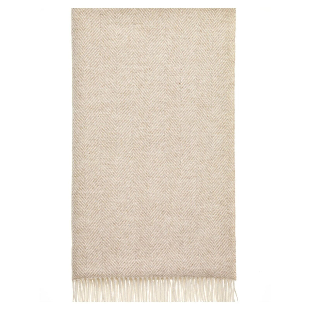 Plaid laine mérinos – Couverture chevrons beige confortable