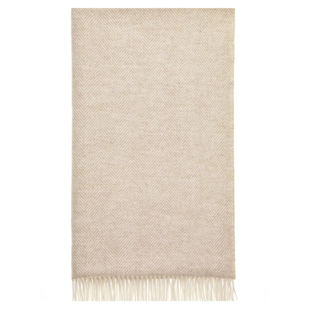 Plaid laine mérinos – Couverture chevrons beige confortable