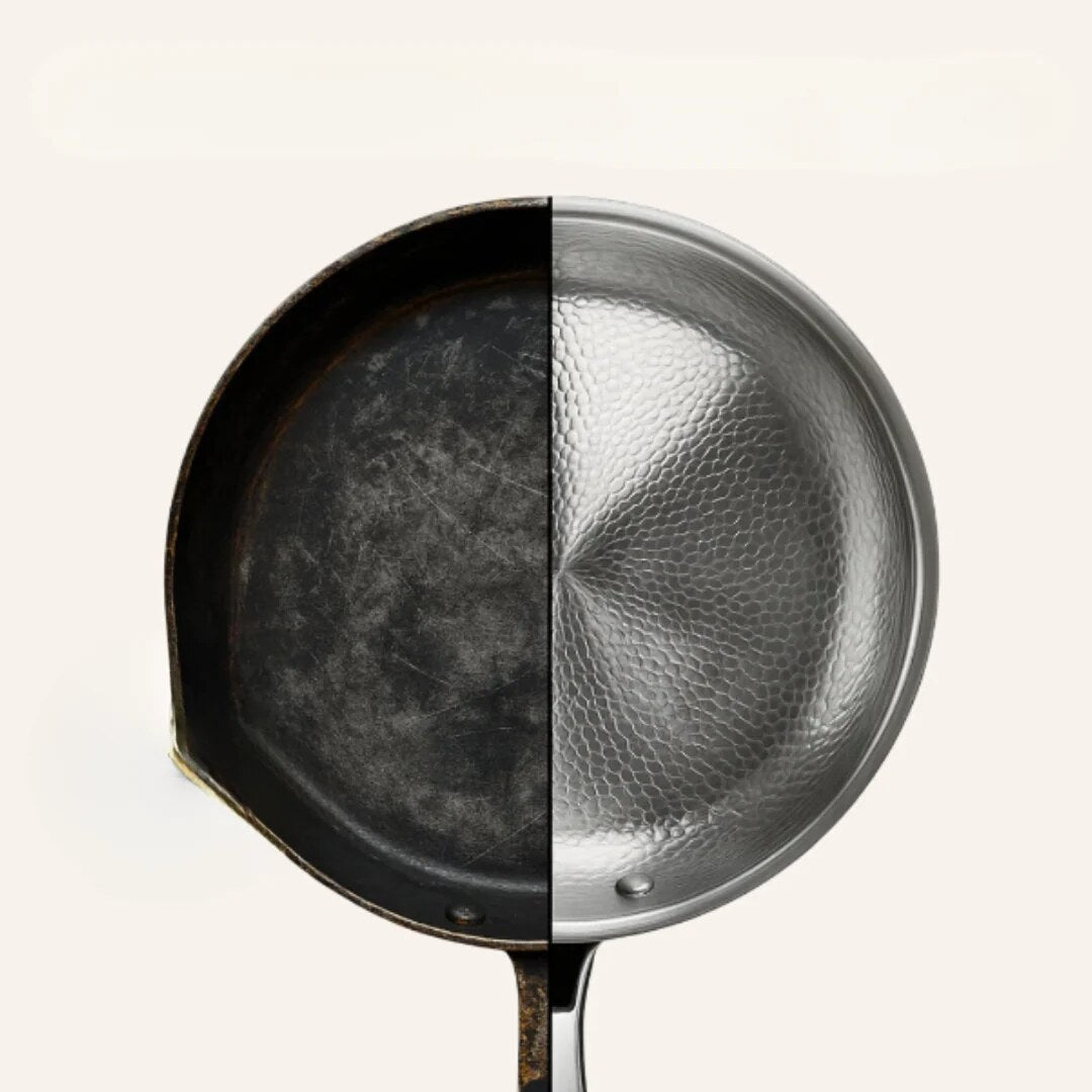 Poêle sauteuse inoxydable – intérieur martelé, poignée rivetée