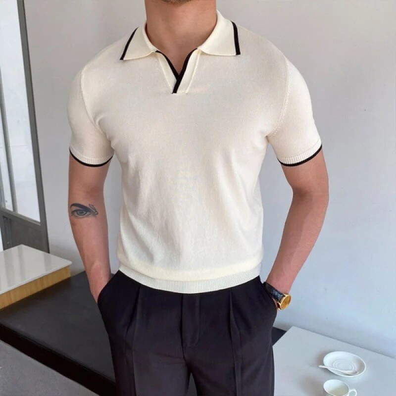 Polo homme – col ouvert sans boutons, manches courtes