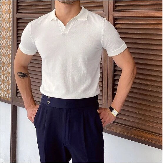Polo homme – col ouvert sans boutons, manches courtes