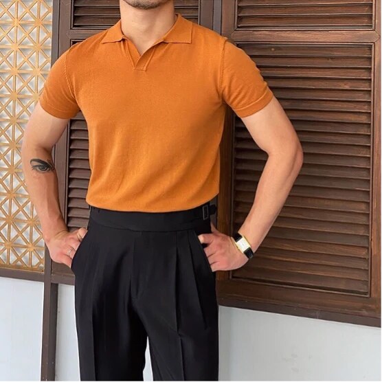 Polo homme – col ouvert sans boutons, manches courtes