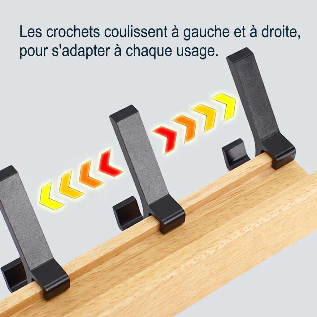Porte-manteau mural en bois – cinq patères doubles pivotantes