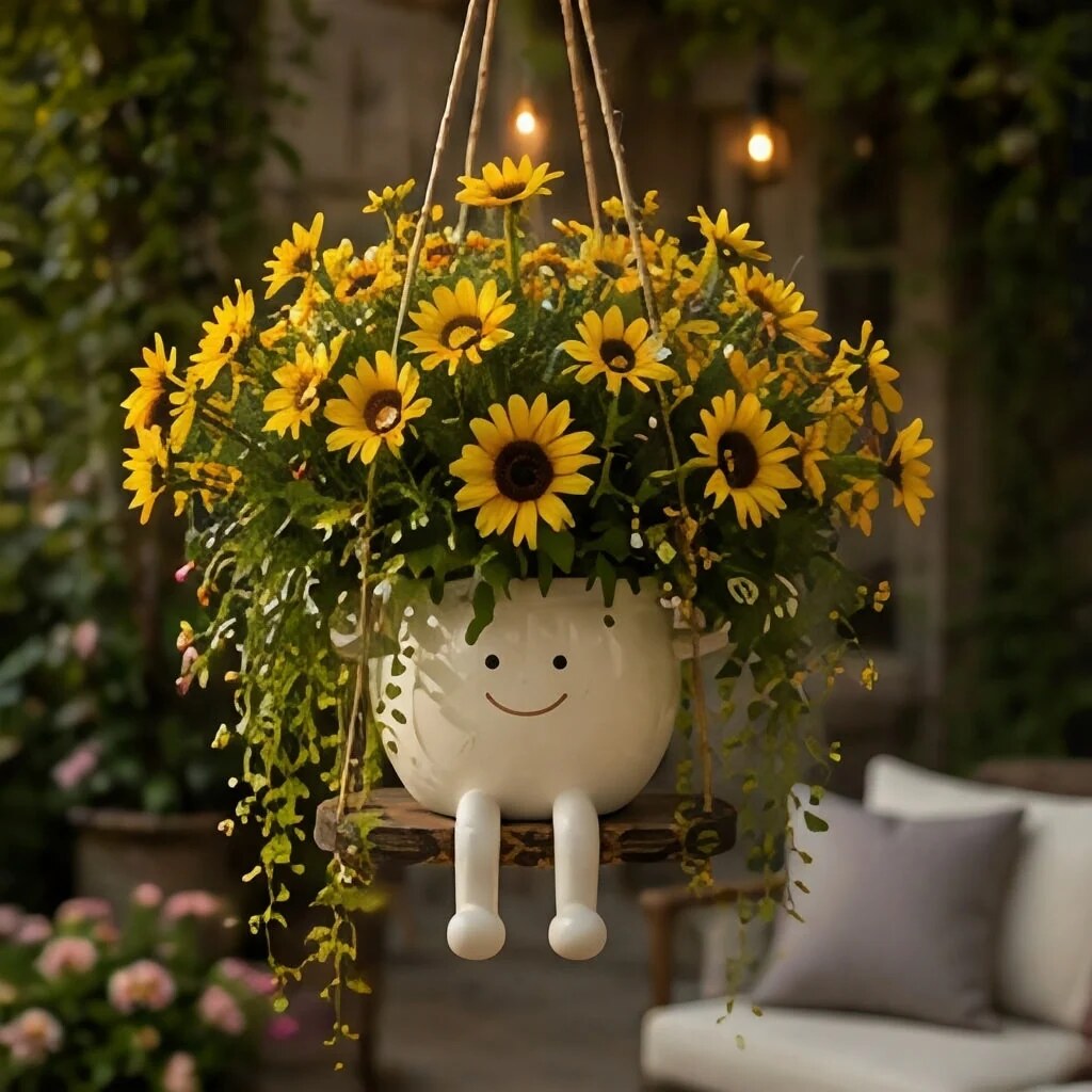 Pot de fleurs suspendu avec corde – suspension design