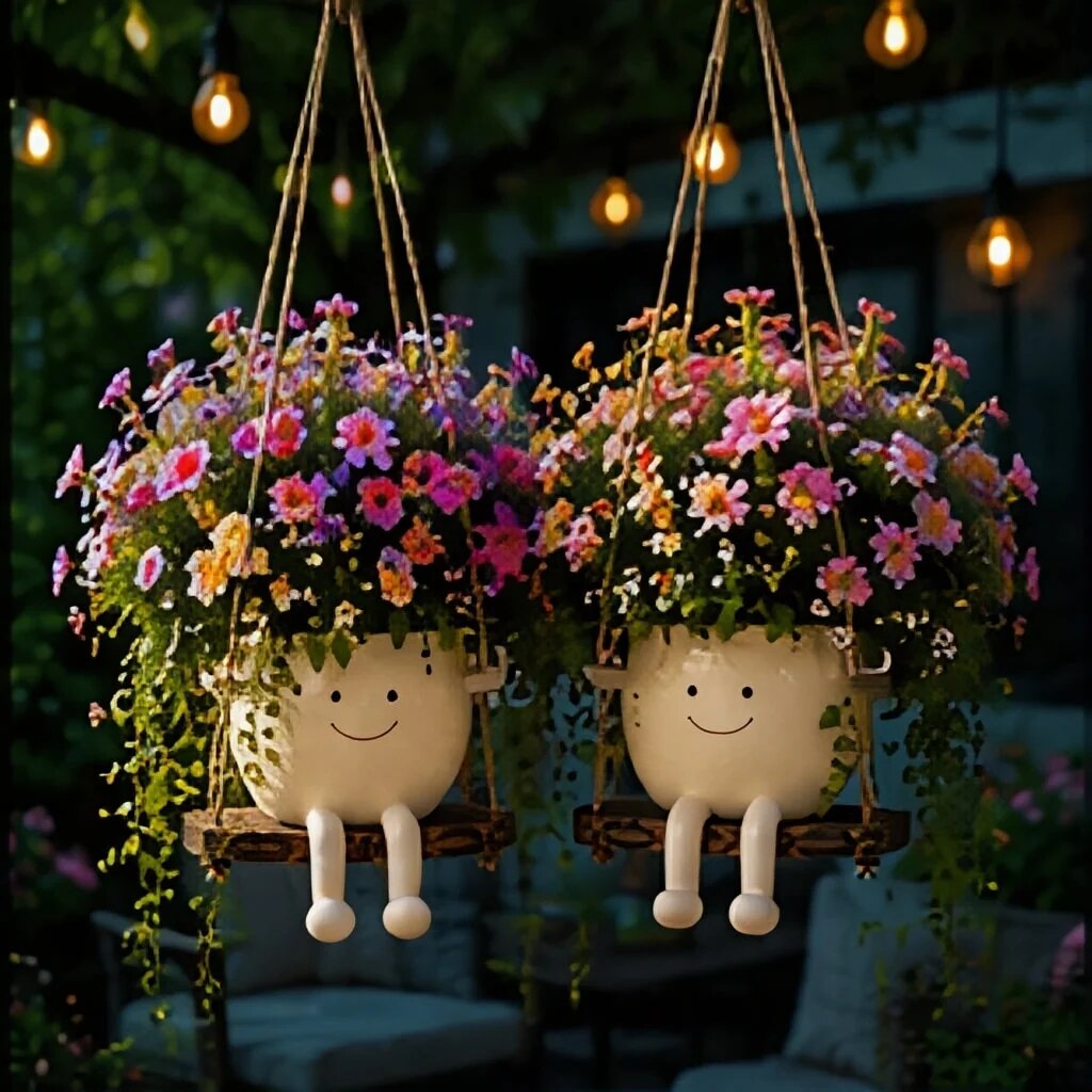 Pot de fleurs suspendu avec corde – suspension design