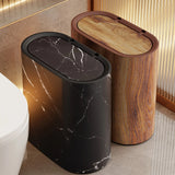Poubelle finition marbre – design ovale avec couvercle pour salle de bain