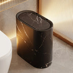 Poubelle finition marbre – design ovale avec couvercle pour salle de bain