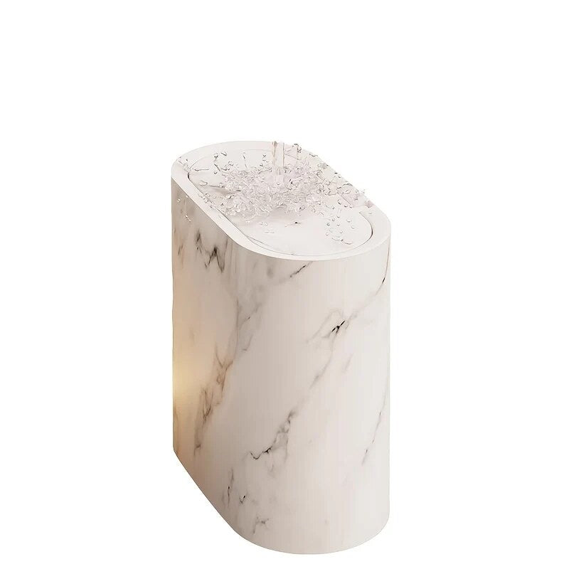 Poubelle finition marbre – design ovale avec couvercle pour salle de bain