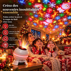 Famille profitant de la projection de Noël sur le canapé