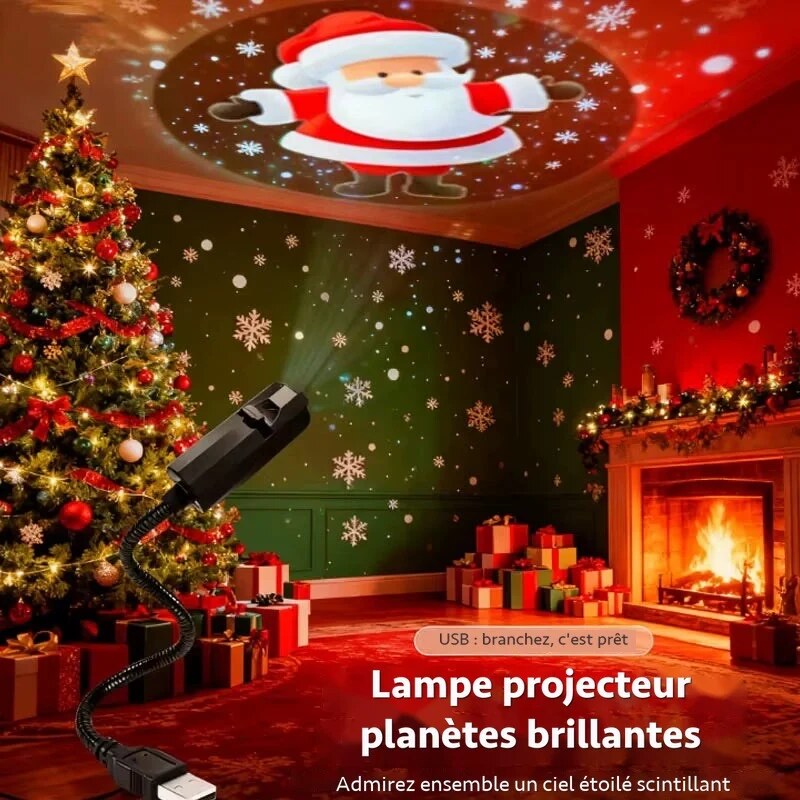 Projecteur LED de Noël – rennes et flocons hivernaux
