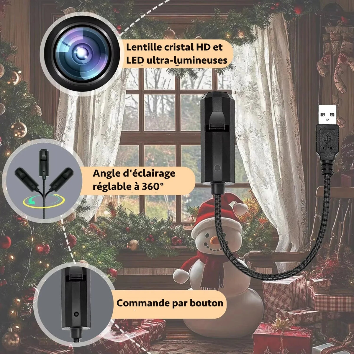 Projecteur LED de Noël – rennes et flocons hivernaux