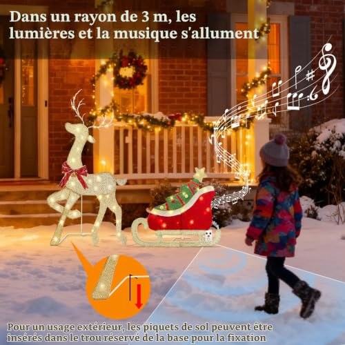 Renne lumineux de Noël – décoration musicale avec traîneau