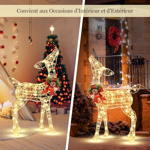 Renne lumineux – décoration extérieur pailletée, nœud rouge