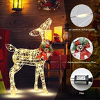 Renne lumineux – décoration extérieur pailletée, nœud rouge