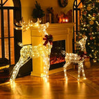 Renne lumineux – décoration extérieur pailletée, nœud rouge