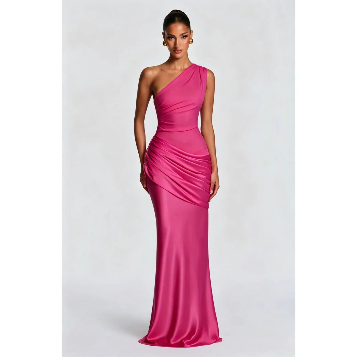Robe longue de soirée asymétrique – épaule unique et drapée