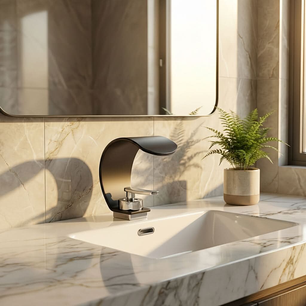 Robinetterie de vasque – cascade design croissant chromé