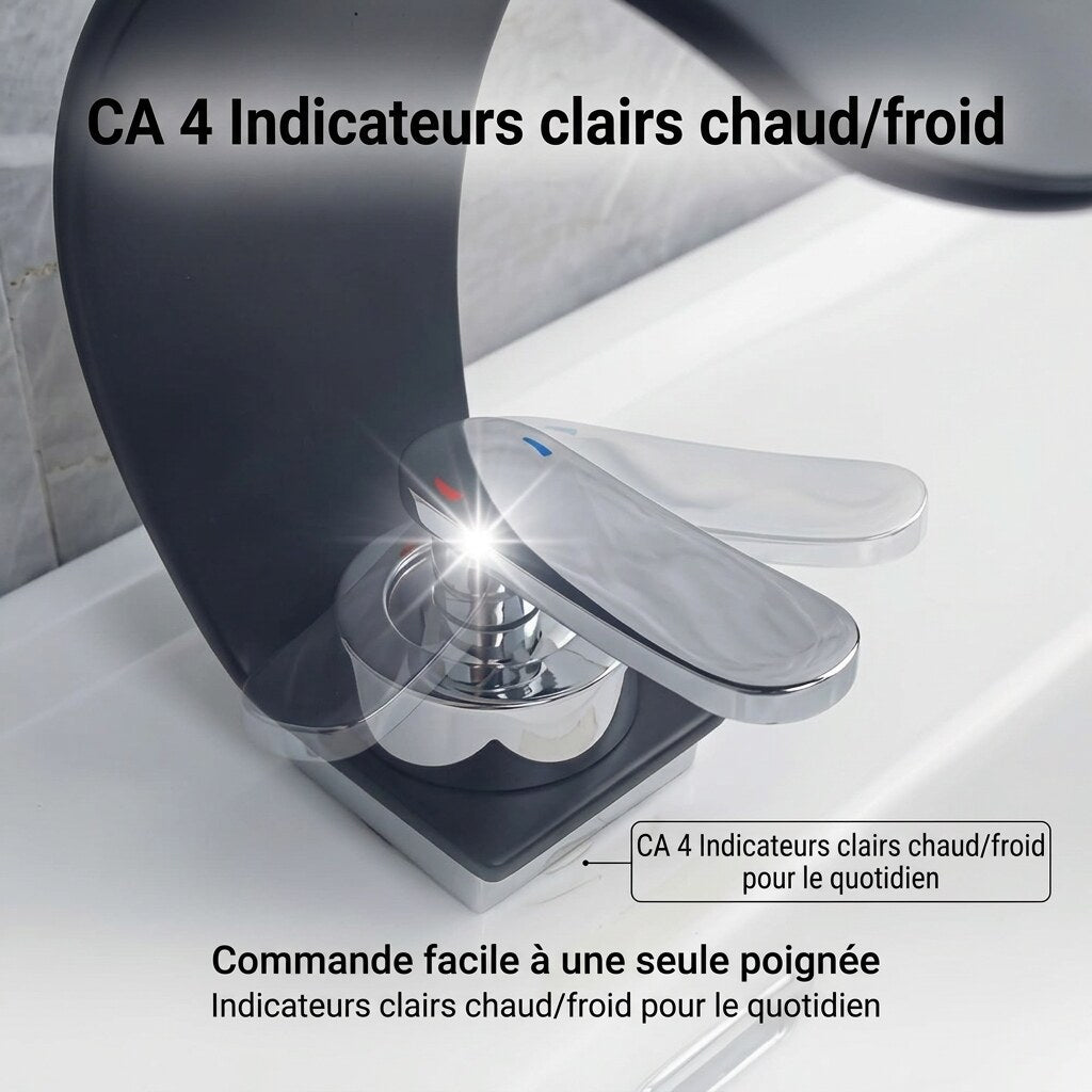 Robinetterie de vasque – cascade design croissant chromé
