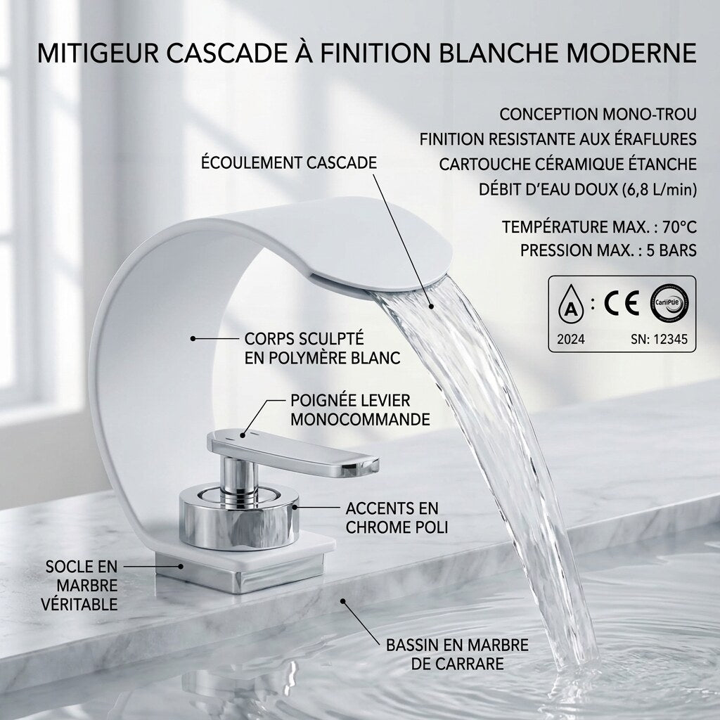 Robinetterie de vasque – cascade design croissant chromé