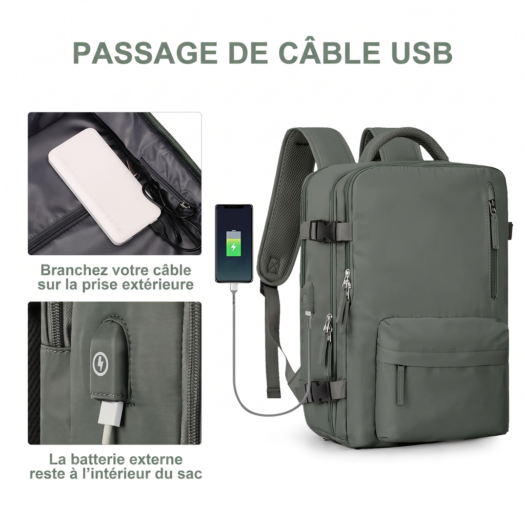 Sac à dos de voyage 35 L – compartiment à chaussures et port USB