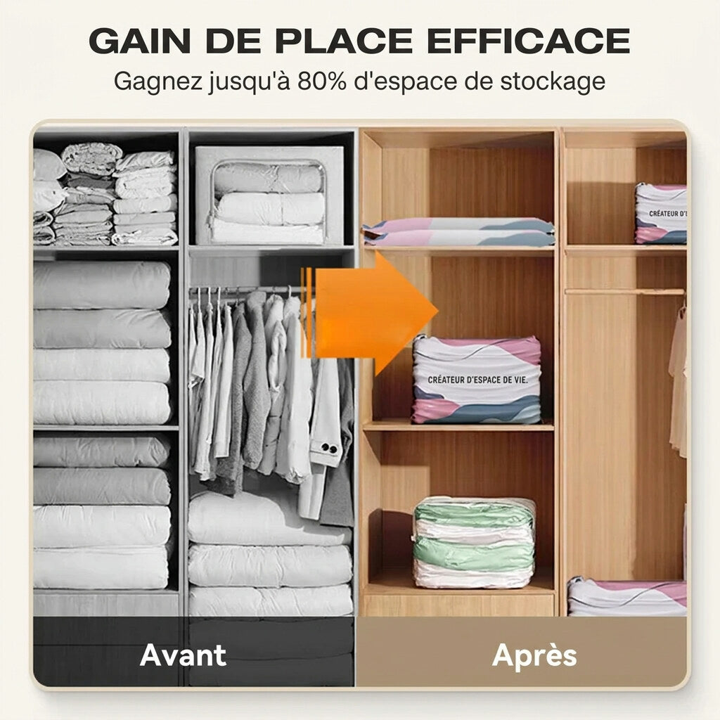 Sacs de rangement sous vide – Compression simple sans pompe