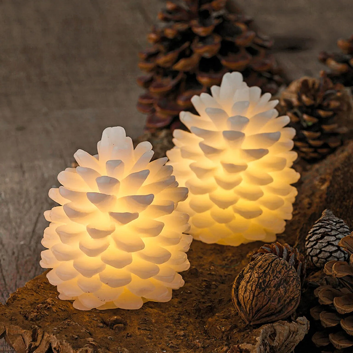 Set de 2 bougies led pomme de pin – ambiance festive