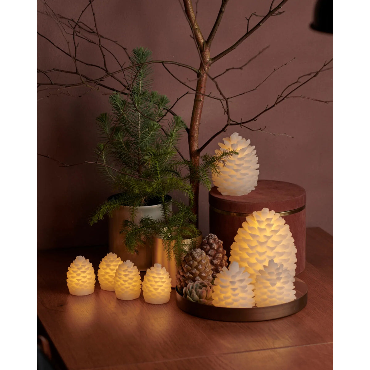 Set de 2 bougies led pomme de pin – ambiance festive