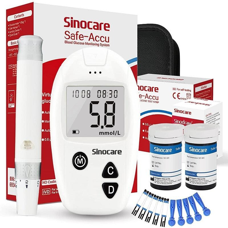 Sinocare Safe-Accu Bloedglucosemeter met 50/100/200 Teststrips Diabetes Testkit I