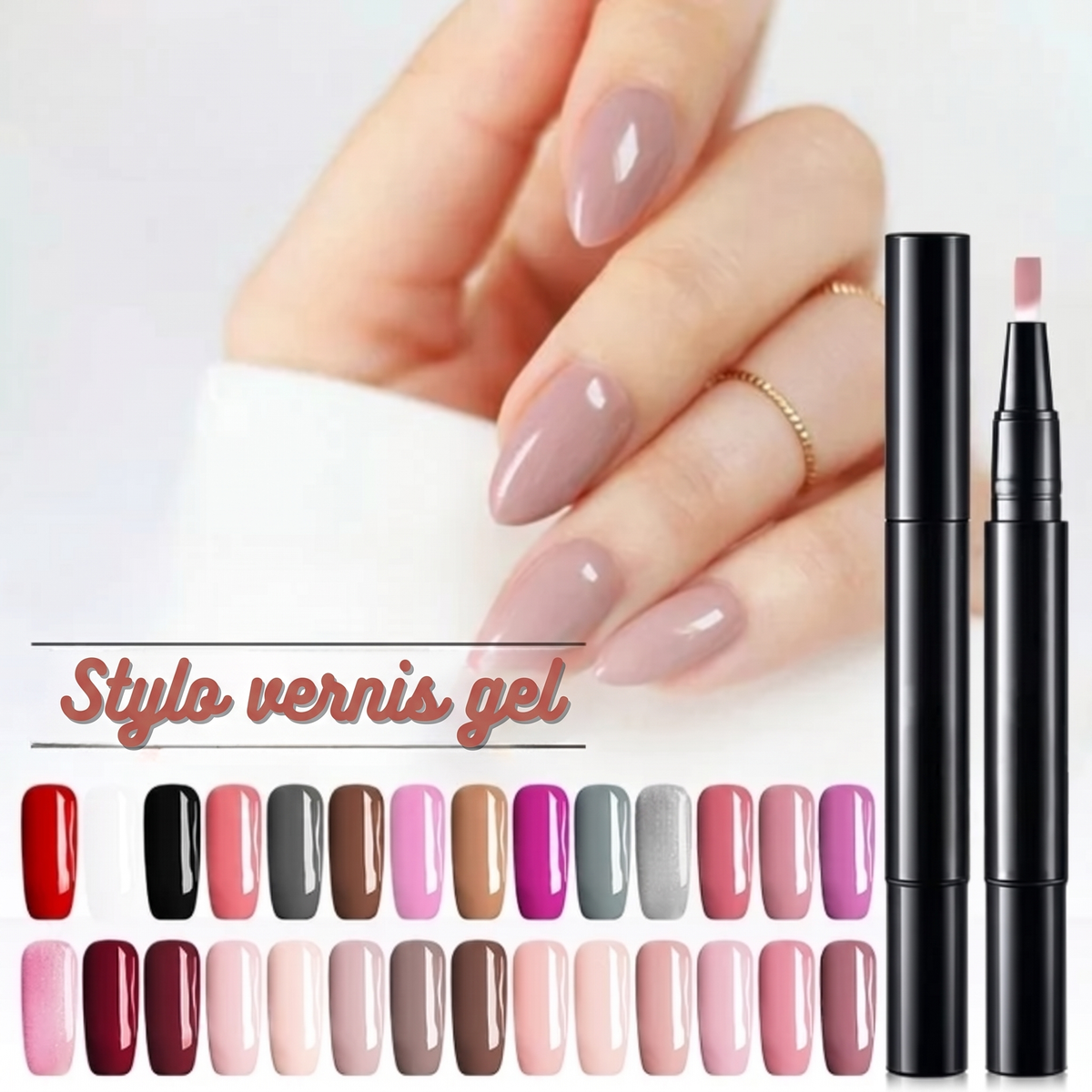 Stylo vernis gel pour nail art – pointe fine, coffret de quatre couleurs
