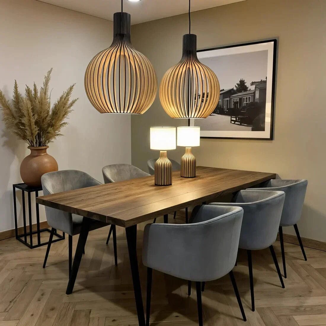 Suspension bois naturel – luminaire vintage réglable