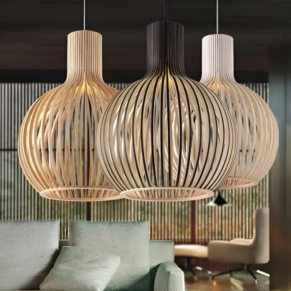 Suspension bois naturel – luminaire vintage réglable