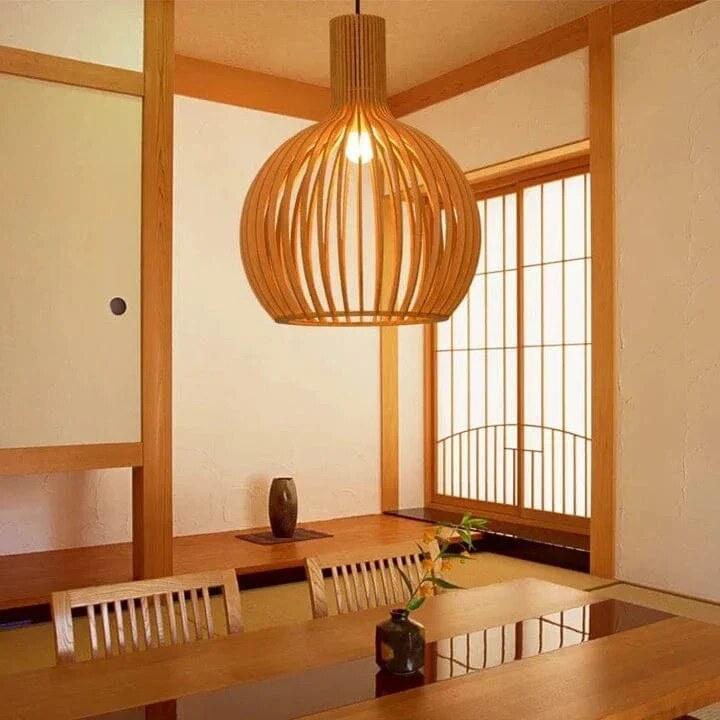 Suspension bois naturel – luminaire vintage réglable