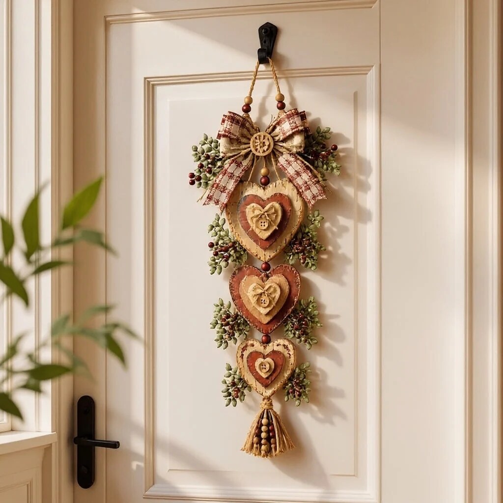Suspension décorative – trois cœurs en superposition rustique