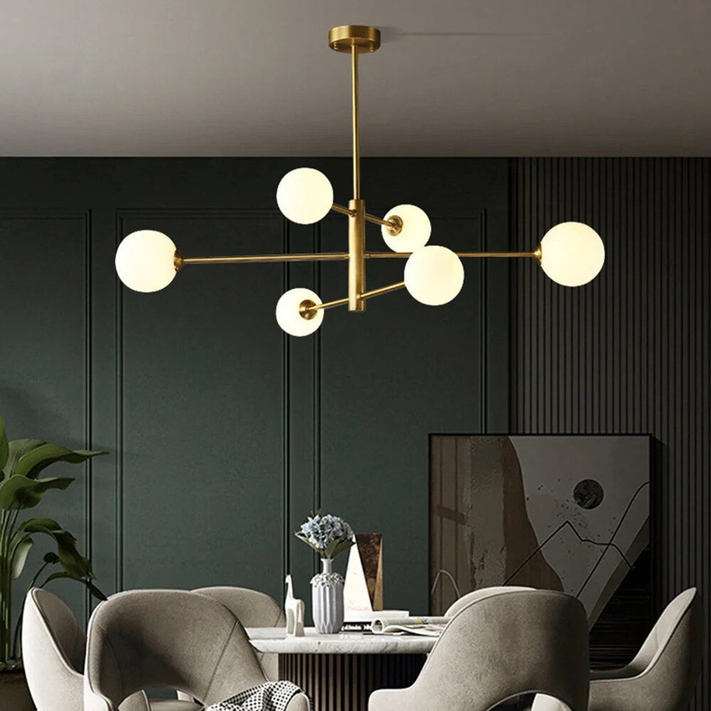 Suspension en cuivre et verre – Design géométrique épuré