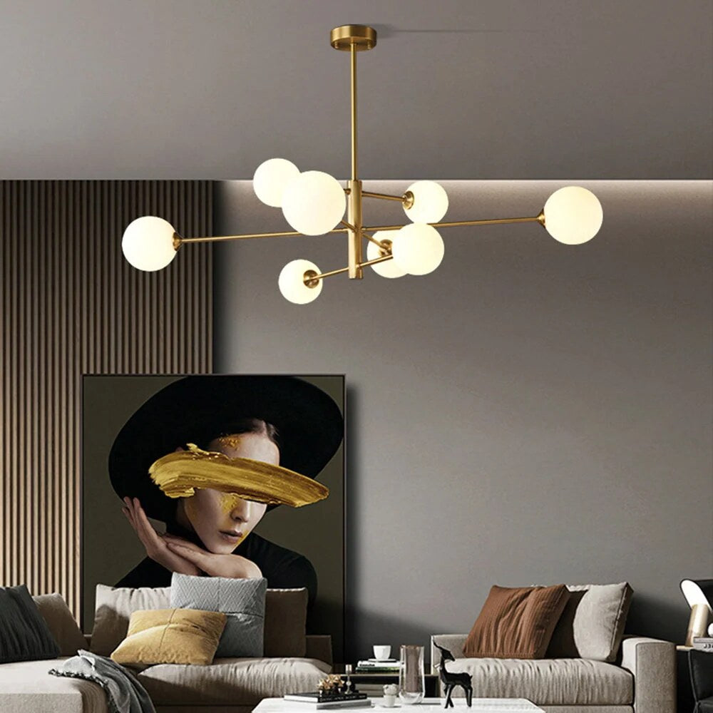 Suspension en cuivre et verre – Design géométrique épuré