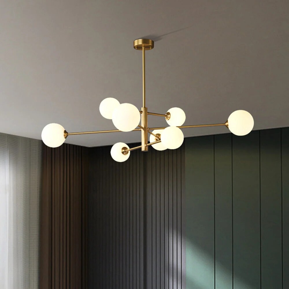 Suspension en cuivre et verre – Design géométrique épuré