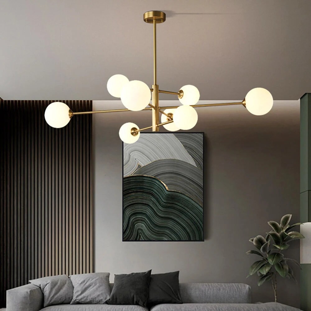 Suspension en cuivre et verre – Design géométrique épuré
